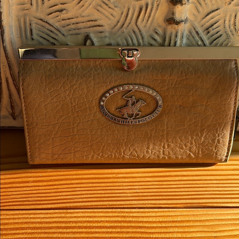 Tan/Brown Faux Leather Wallet with Faux Diamond Crest